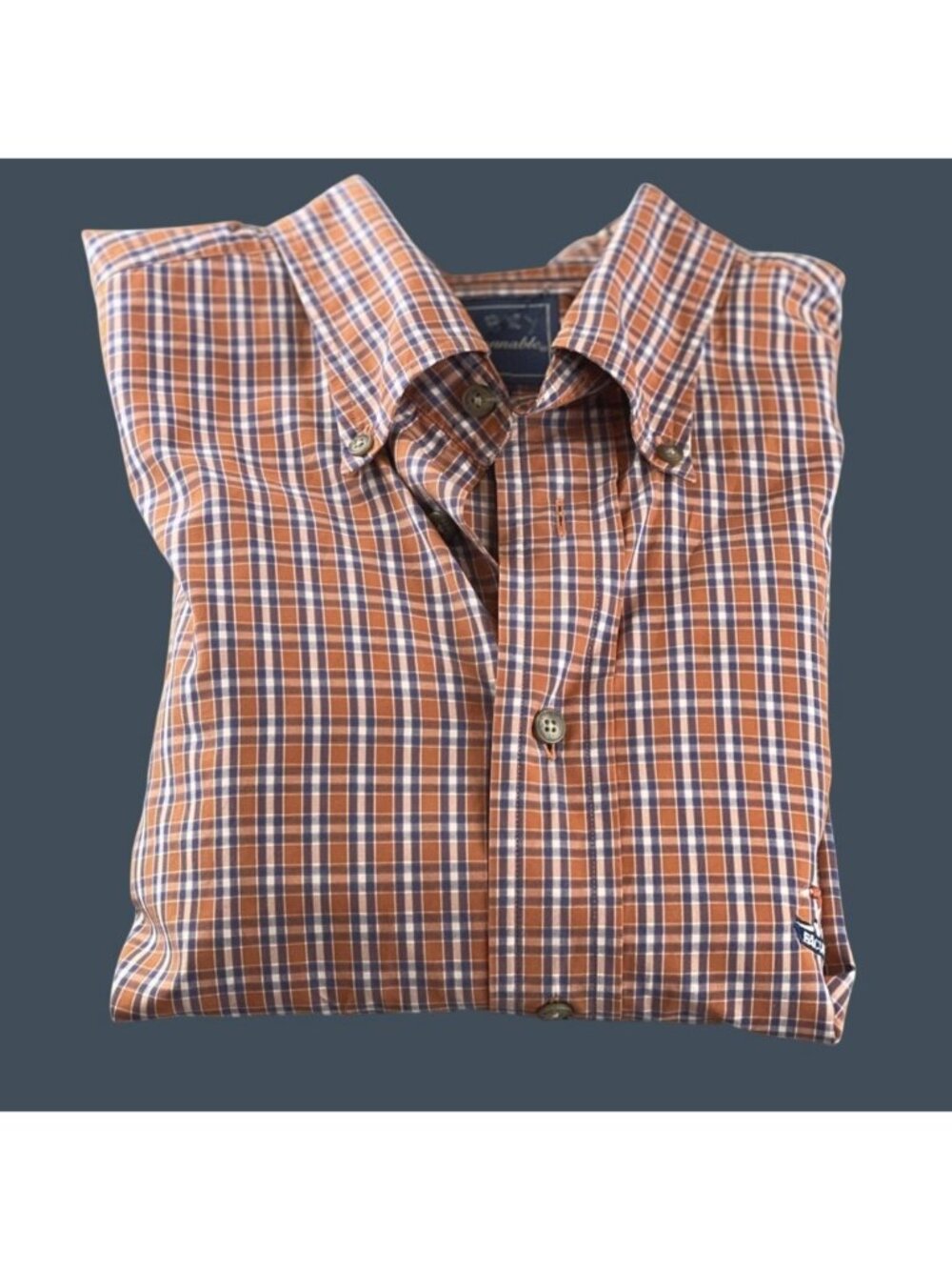 Faconnable Mens Large Shirt Orange Plaid Button Down Long Sleeve USA 100% Cotton - Picture 10 of 10